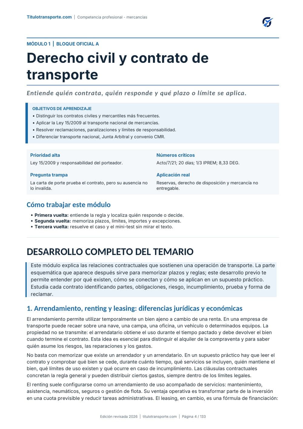 Apertura real del módulo de Derecho civil y contrato de transporte