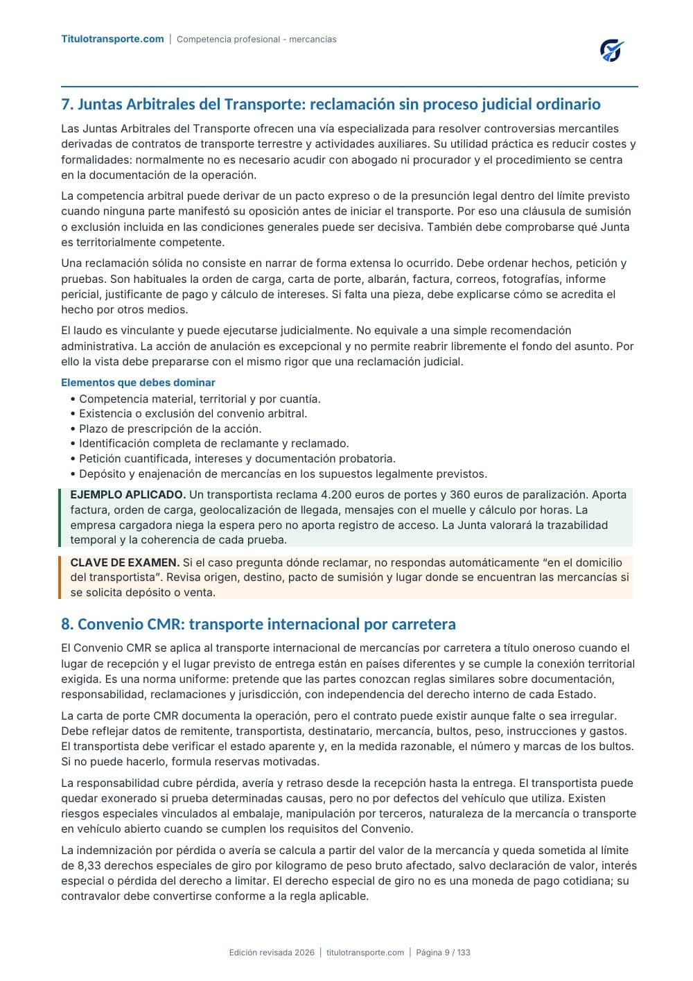 Página real de desarrollo teórico sobre Junta Arbitral del Transporte