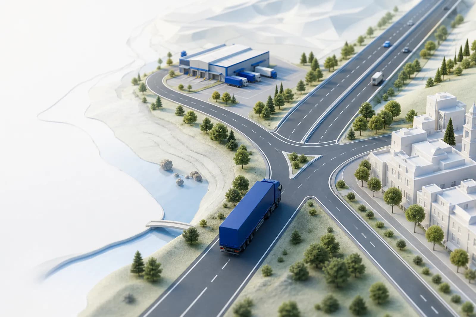 Camión ante varias rutas de transporte posibles